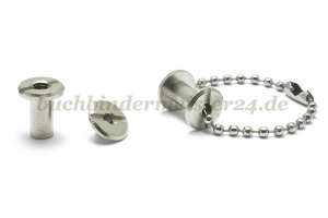 Kollektions-Buchschrauben<br>Messing vernickelt<br>10 mm Fassung