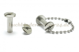 Kollektions-Buchschrauben<br>Messing vernickelt<br>15 mm Fassung