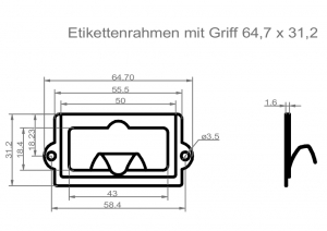 Griffe + Etikettenrahmen<br>65 x 31 mm<br>Etikett 46 x 25 mm