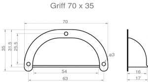 Muschelgriffe<br>70 x 35 mm<br> vernickelt