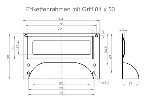 Muschelgriffe + Etikettenrahmen<br>84 x 50 mm<br>Etikett 68 x 20