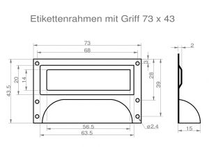 Muschelgriffe + Etikettenrahmen<br>73 x 43 mm<br>Etikett 61 x 17