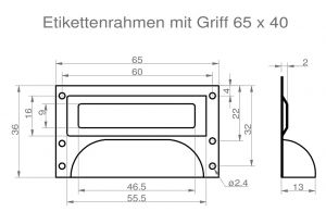 Muschelgriffe + Etikettenrahmen<br>65 x 36 mm<br>Etikett 51 x 13